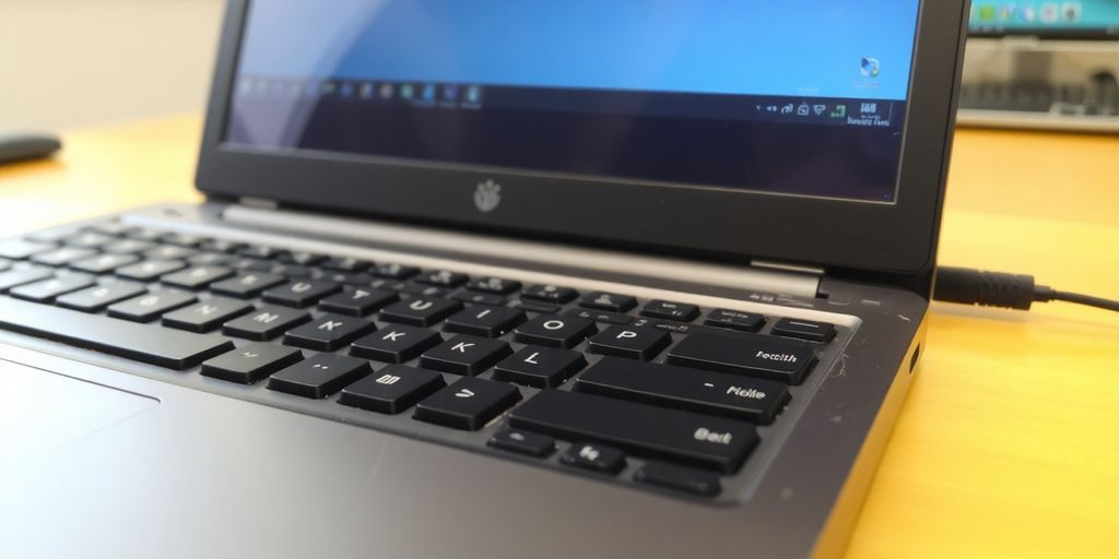 Laptop usado com sinais de desgaste visíveis.