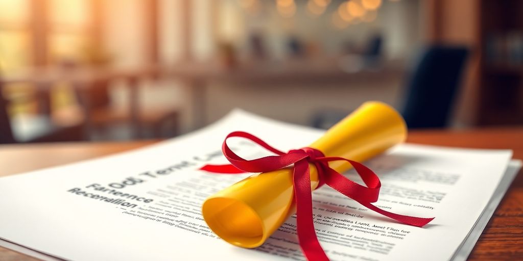 Resume with golden patent scroll.