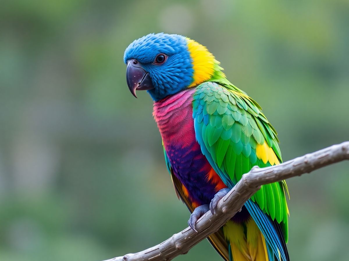 Papagaio no Loro Parque, Tenerife, com plumagem vibrante.