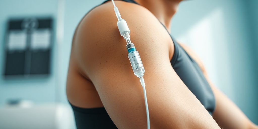 IV Therapy for Athletes in Phuket 4 Athlete receiving IV drip in arm.