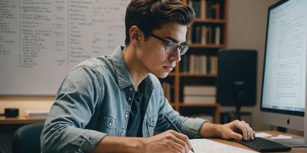 Student studying algorithm on computer.