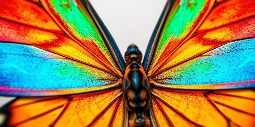 Colorful butterfly wings with intricate patterns.