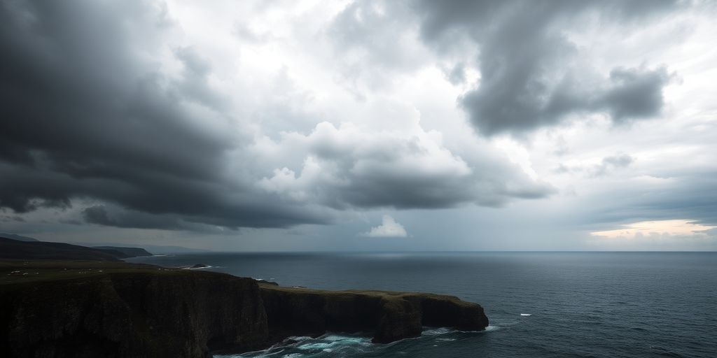 Ciel orageux au-dessus d'une côte nord-européenne.