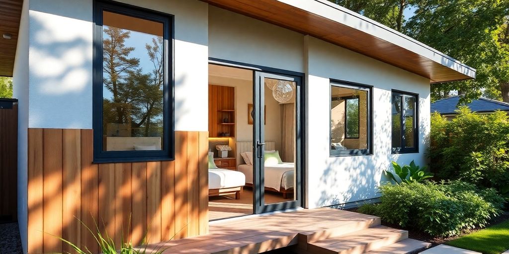 Casa pequena moderna com suíte e jardim