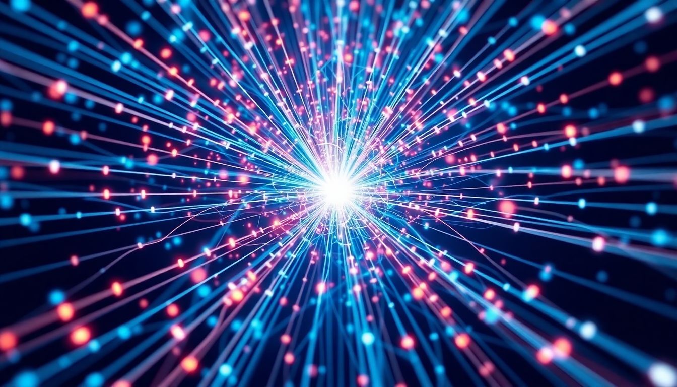 Abstract digital network with glowing nodes and connections.