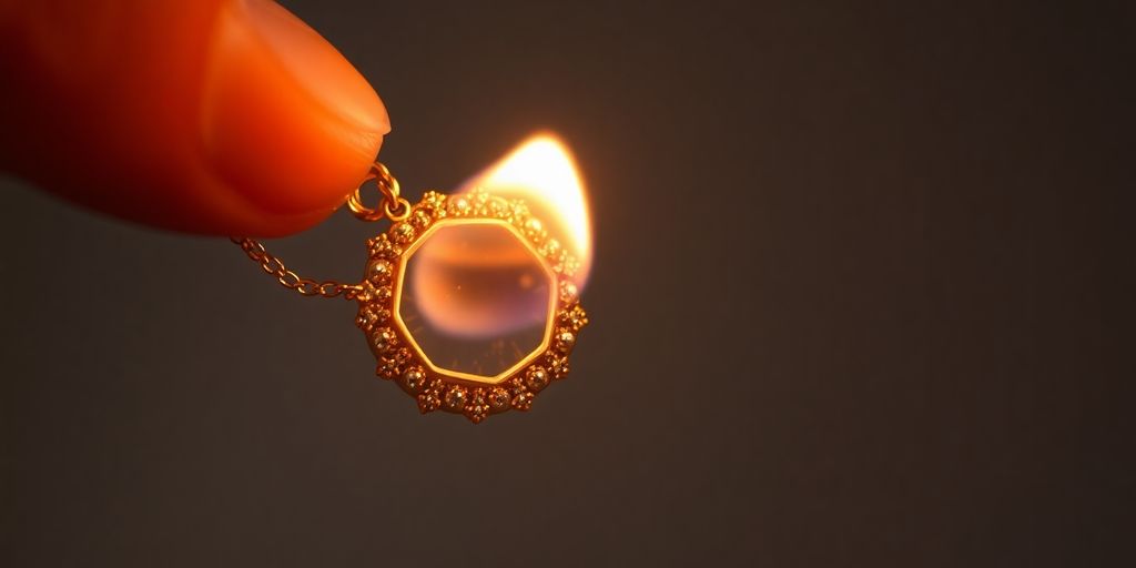 Bijou en or près d'une flamme