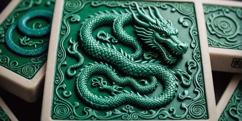 Green Dragon Mahjong tile featuring an azure serpent pattern.
