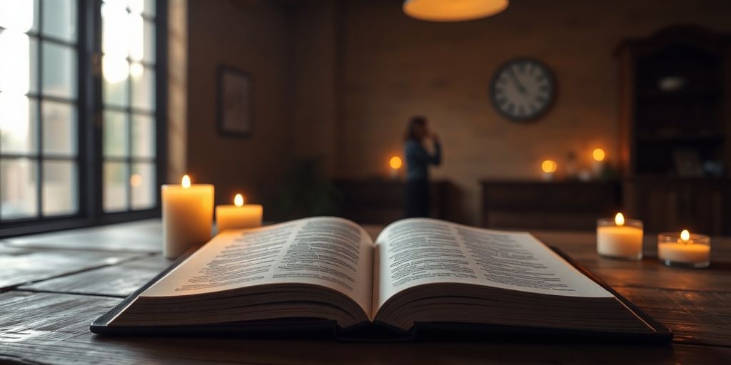 Silhouette of a person near an open Bible.