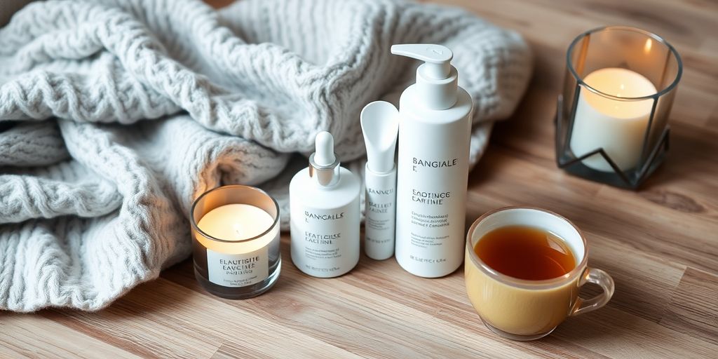 Cozy self-care essentials for older women on a table.