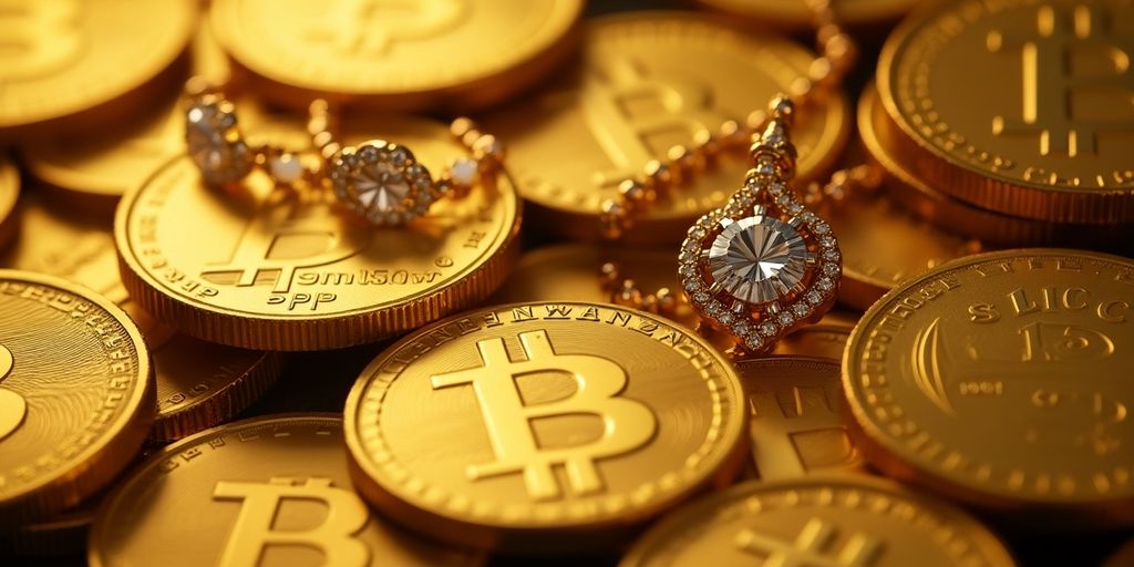 Pièces d'or et bijoux en gros plan.