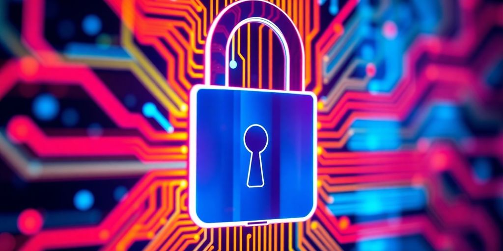 Digital lock with circuit patterns symbolizing smart contract security.