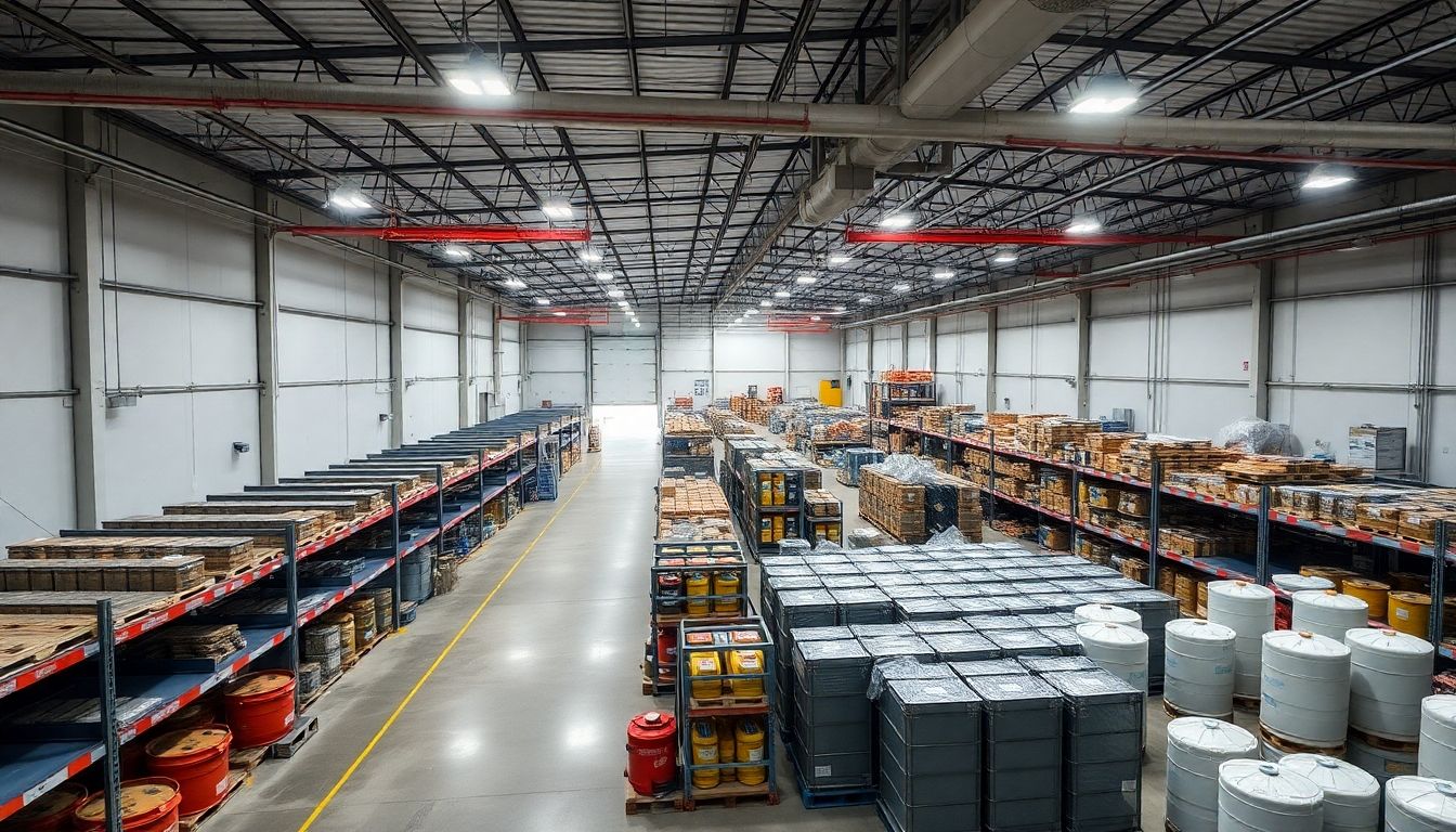 Aerial view of a hazmat warehouse interior.