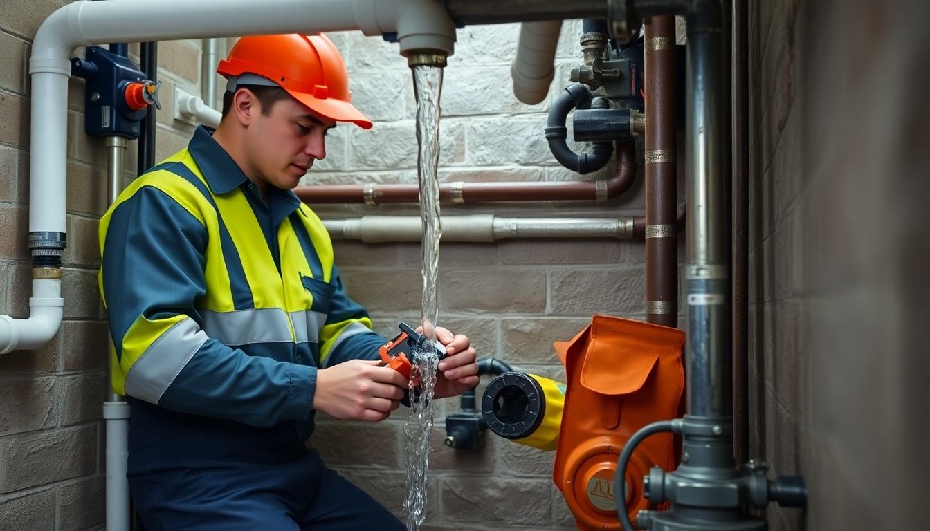 Plumber checking drainage systems in a commercial property.