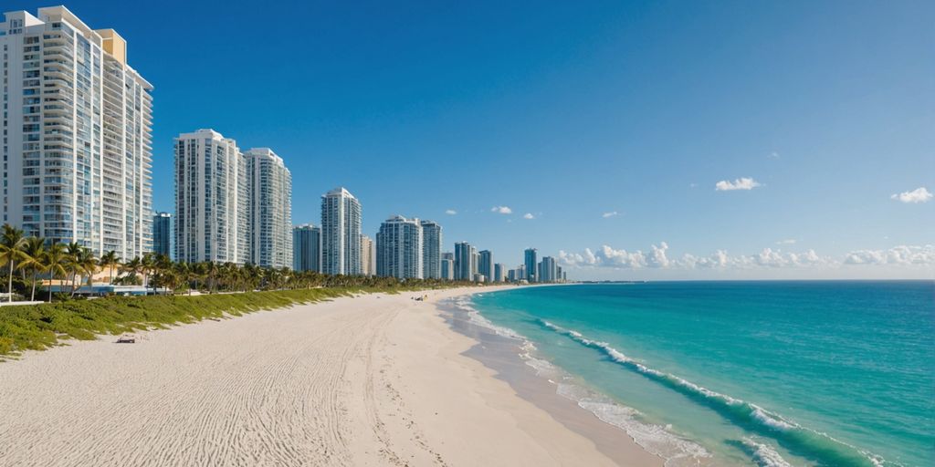 Sunny Isles luxury beachfront apartments and palm trees