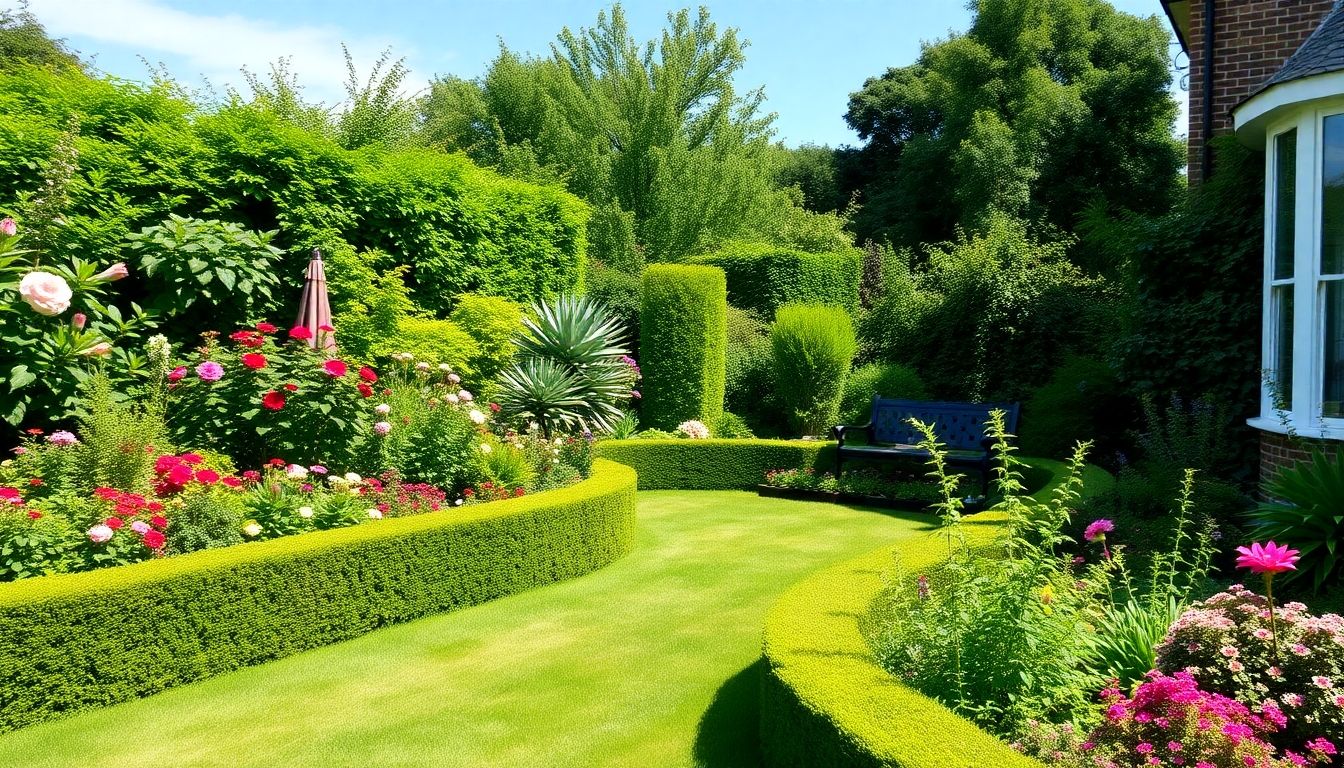 Beautiful garden in a London home with seasonal plants.