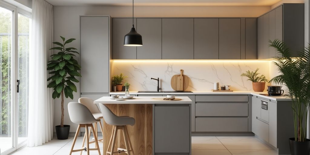 Modern kitchen design with elegant cabinetry and lighting.
