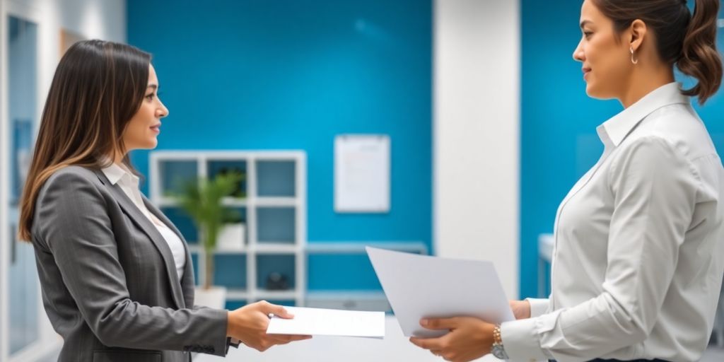 Sozialversicherung und Meldepflichten: Das müssen Zeitarbeitgeber wissen Professionelle Hände reichen Dokumente in einem blauen Akzentbüro.