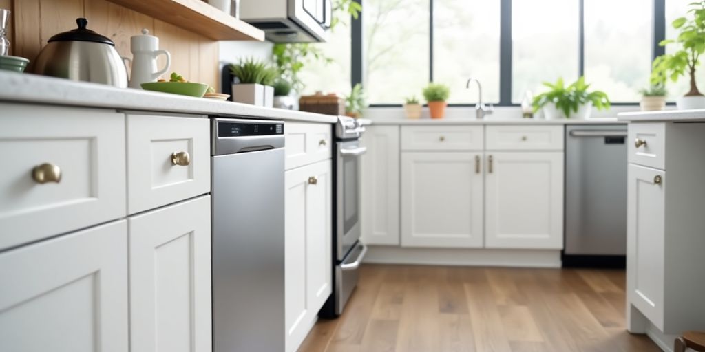 moderne Küche mit integriertem und freistehendem Geschirrspüler