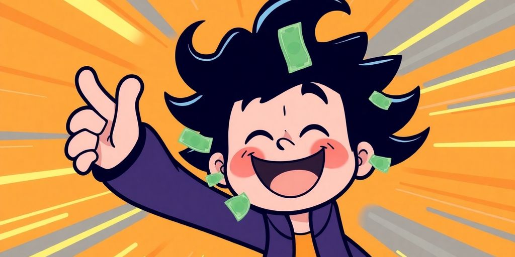 Cartoon person receiving money quickly.