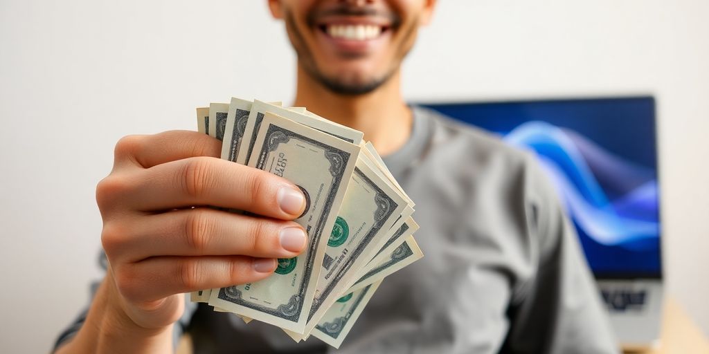 Person with money and computer