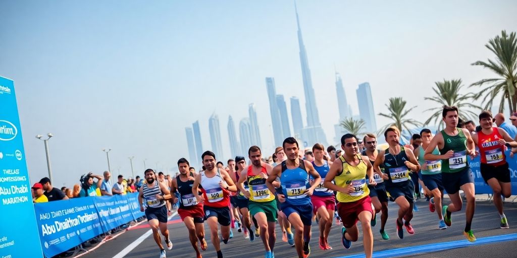 Runners crossing the finish line at Abu Dhabi Marathon.