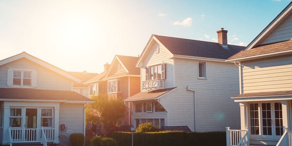 Huizen bezichtigen, huizen glimlachende mensen