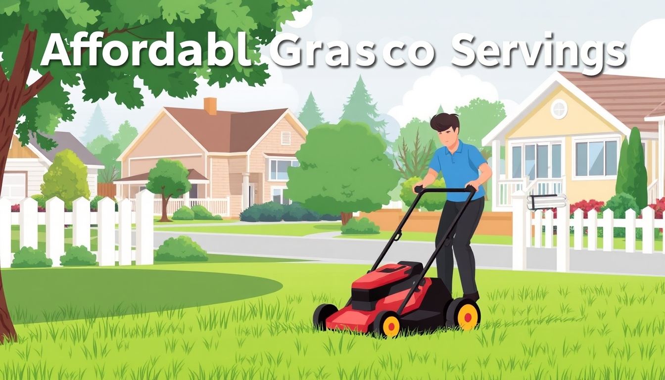 Person mowing lawn in suburban neighbourhood