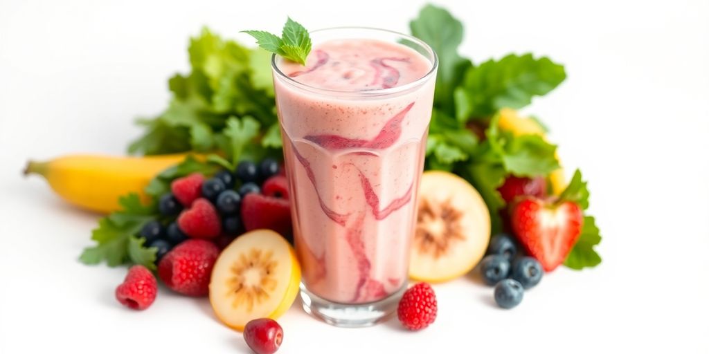 Colorful fruit smoothie with brain overlay.