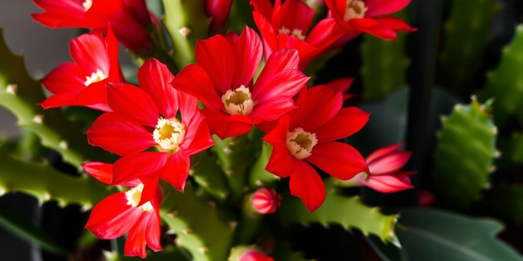 Cactus de Navidad con flores rojas