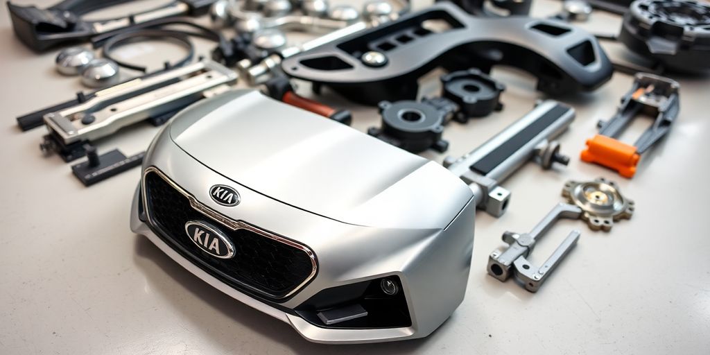 Close-up of a shiny new Kia Cerato engine component.