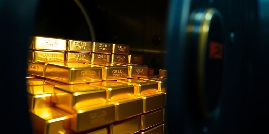 Lingots d'or dans un coffre de banque.