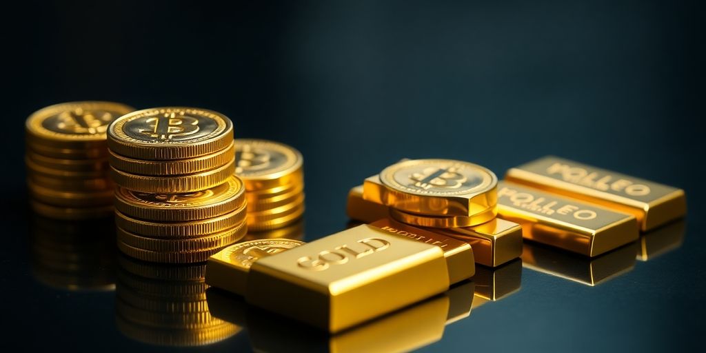 Pièces d'or, lingots, investissement, sécurité, richesse.
