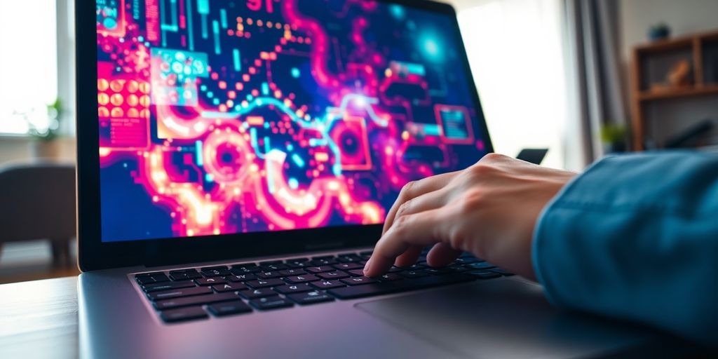 Person learning machine learning online with laptop.