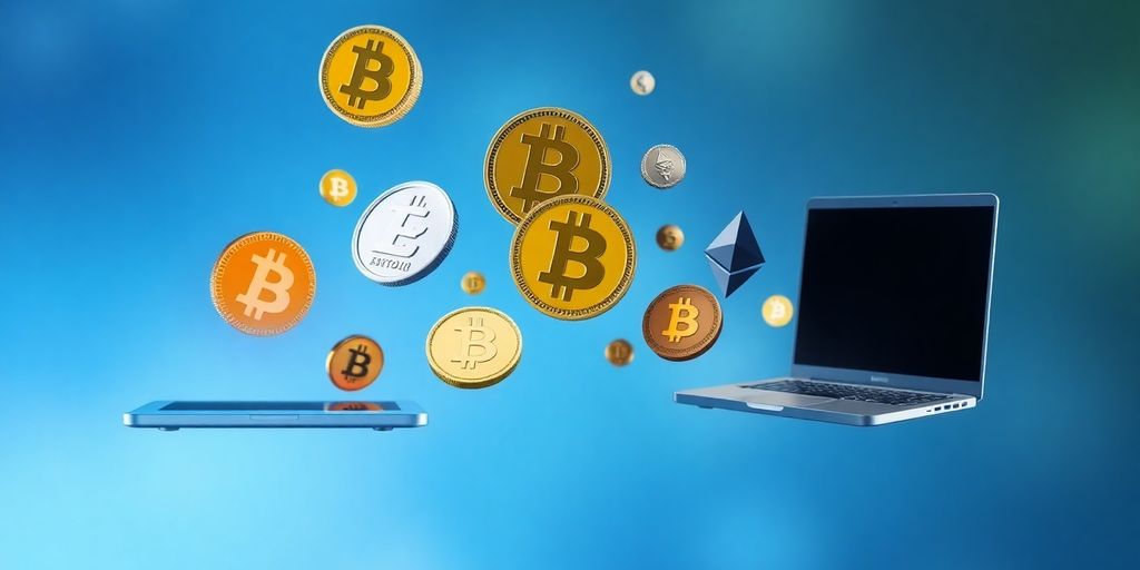 Crypto coins flowing between various platforms