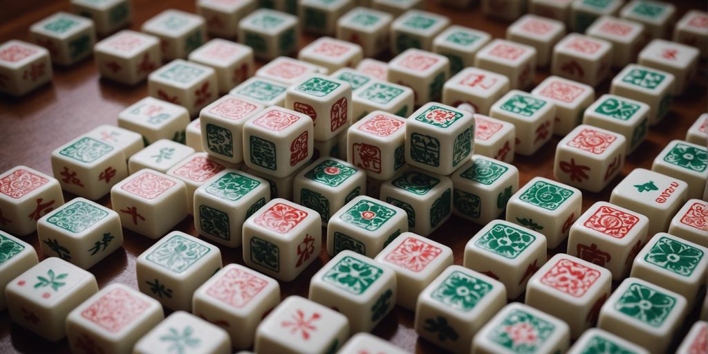 Mahjong tiles neatly arranged in traditional layout.