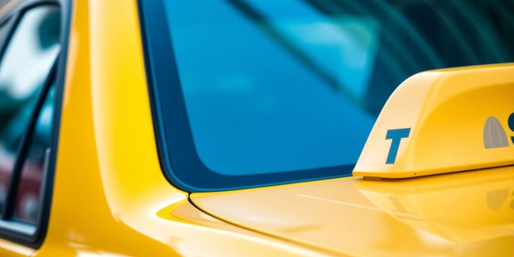 A professional yellow taxi cab on a city street.