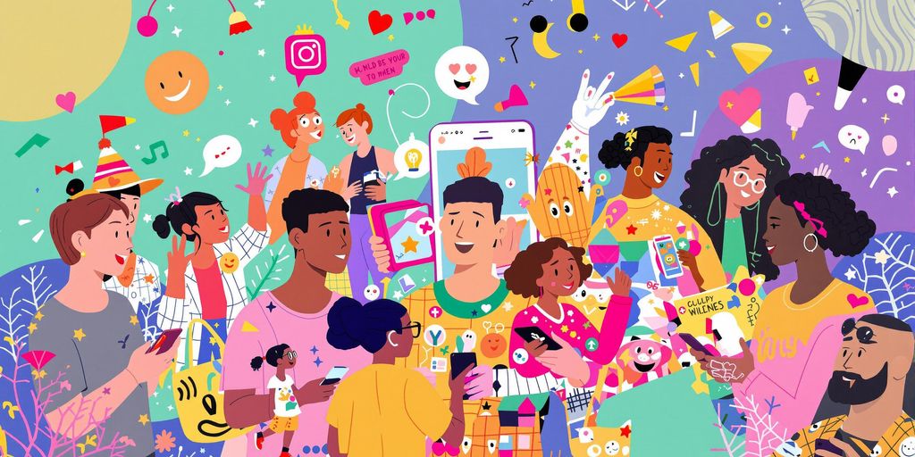 Pessoas jogando e interagindo em smartphones coloridos.