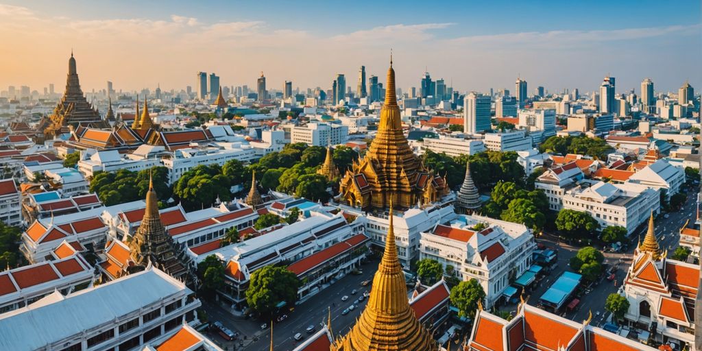 Bangkok cityscape with Grand Palace and Wat Arun