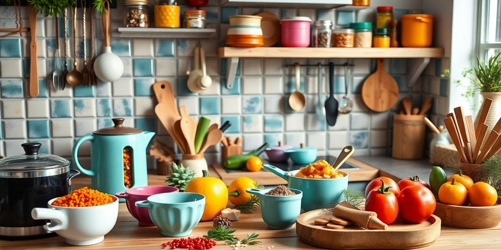 Colorful kitchen gadgets for mothers' Christmas gifts.