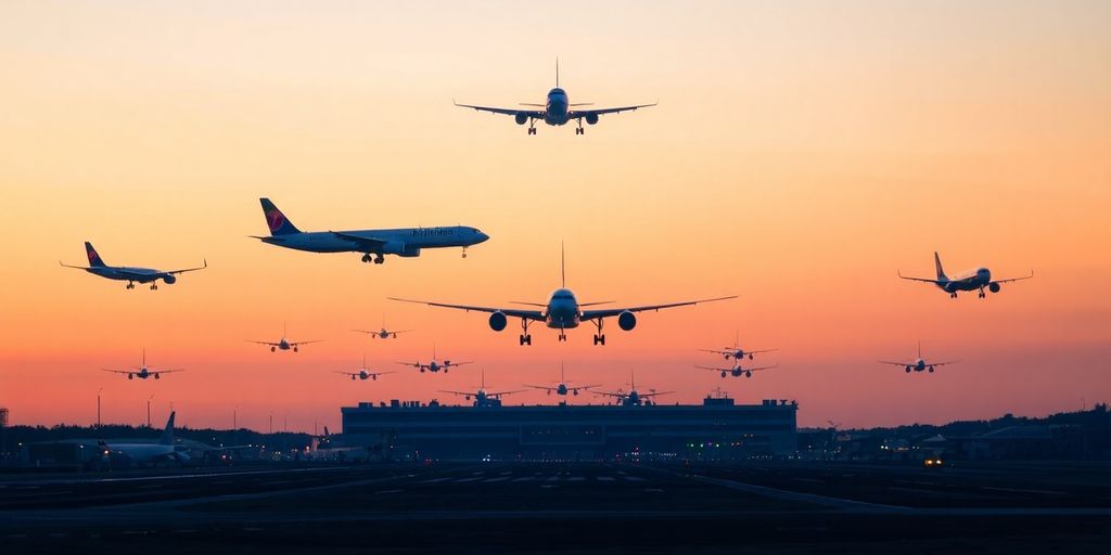 Berlin airport runway with planes landing.