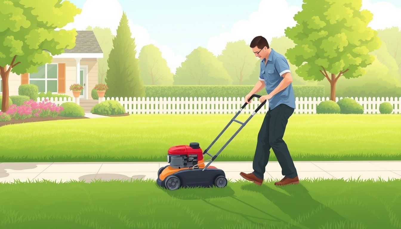 Professional gardener mowing a well-maintained lawn