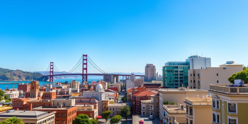Vista da cidade de San Francisco com a ponte Golden Gate.