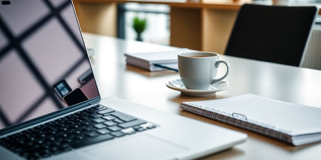 An office desk setup for business assessment preparation.