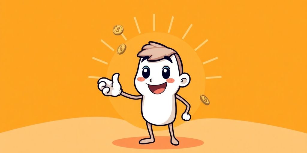 Cartoon handshake over orange and gray background.