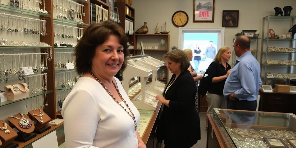 Bijoutier local avec une variété de bijoux exposés.