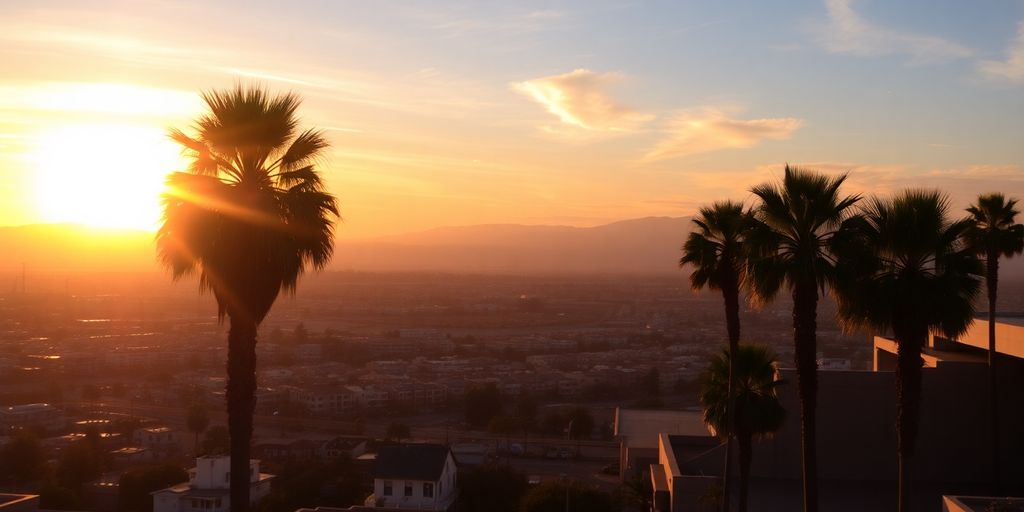 Southern California sunset over a cityscape.