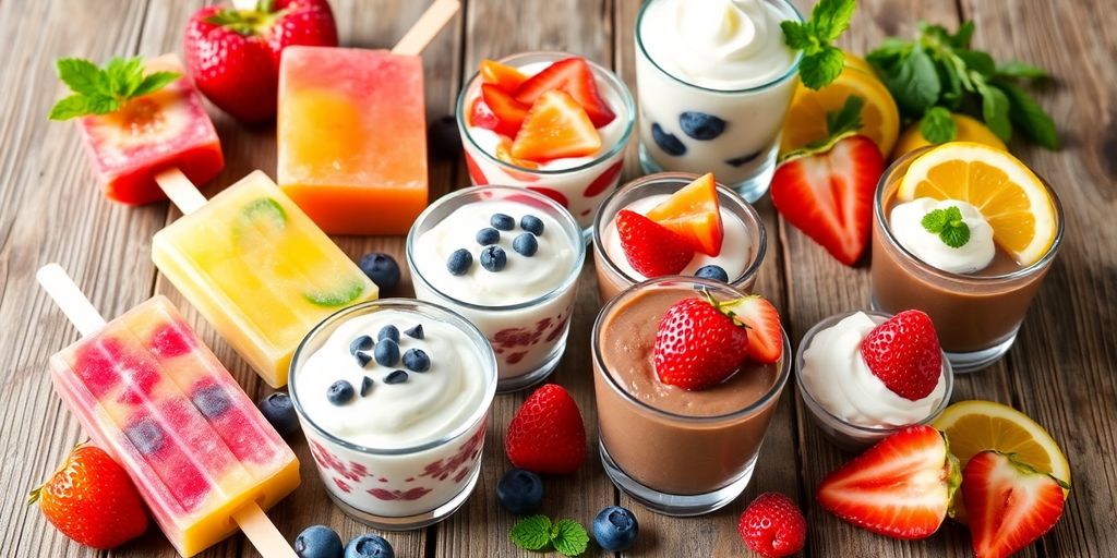 Sorvetes e sobremesas geladas sem açúcar coloridas e irresistíveis.