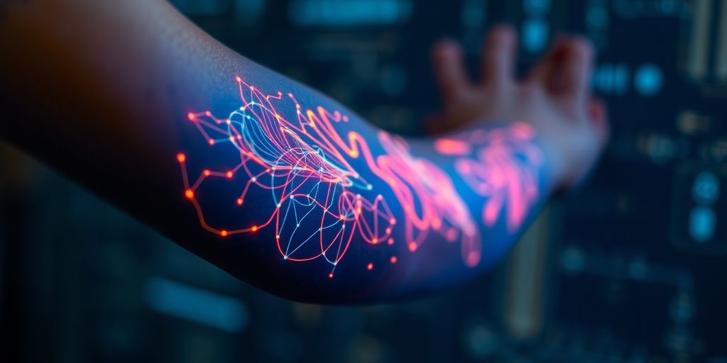 AI tattoo generator creating a vibrant digital arm tattoo.