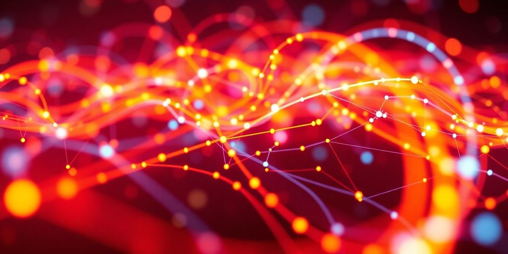 Digital streaming interface with abstract colorful data flow.