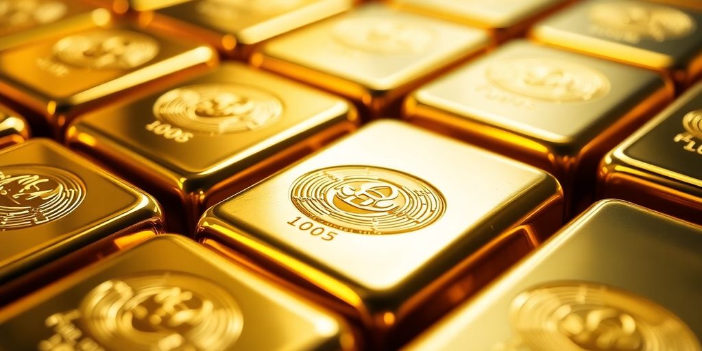 Briques d'or brillantes sur un fond flou.